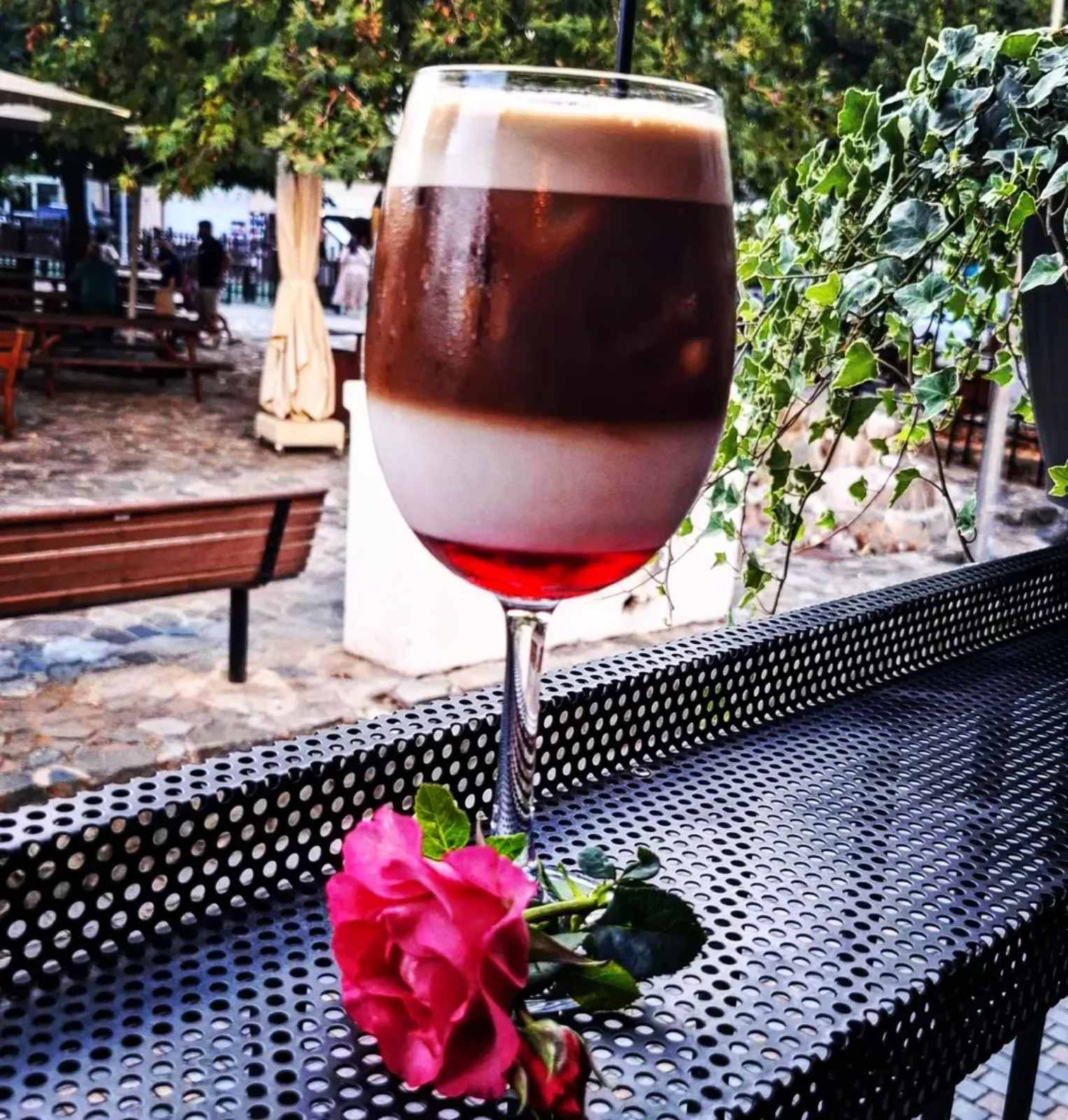 A layered drink on the terrace